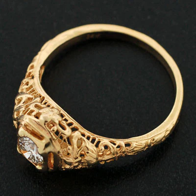 Art Deco 14kt Yellow Gold Diamond Engagement Ring .35ct - Image 6