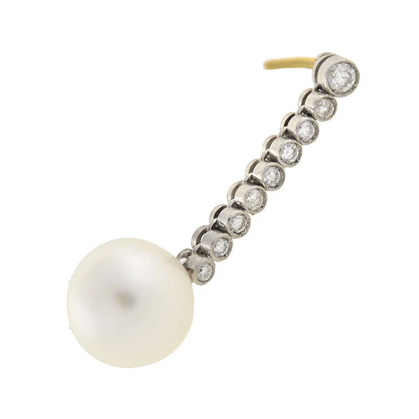 Art Deco Platinum 14kt South Sea Pearl & Diamond Earrings - Image 3