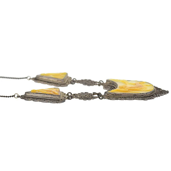 Art Deco Sterling Carved Mother of Pearl Necklace - Image 5