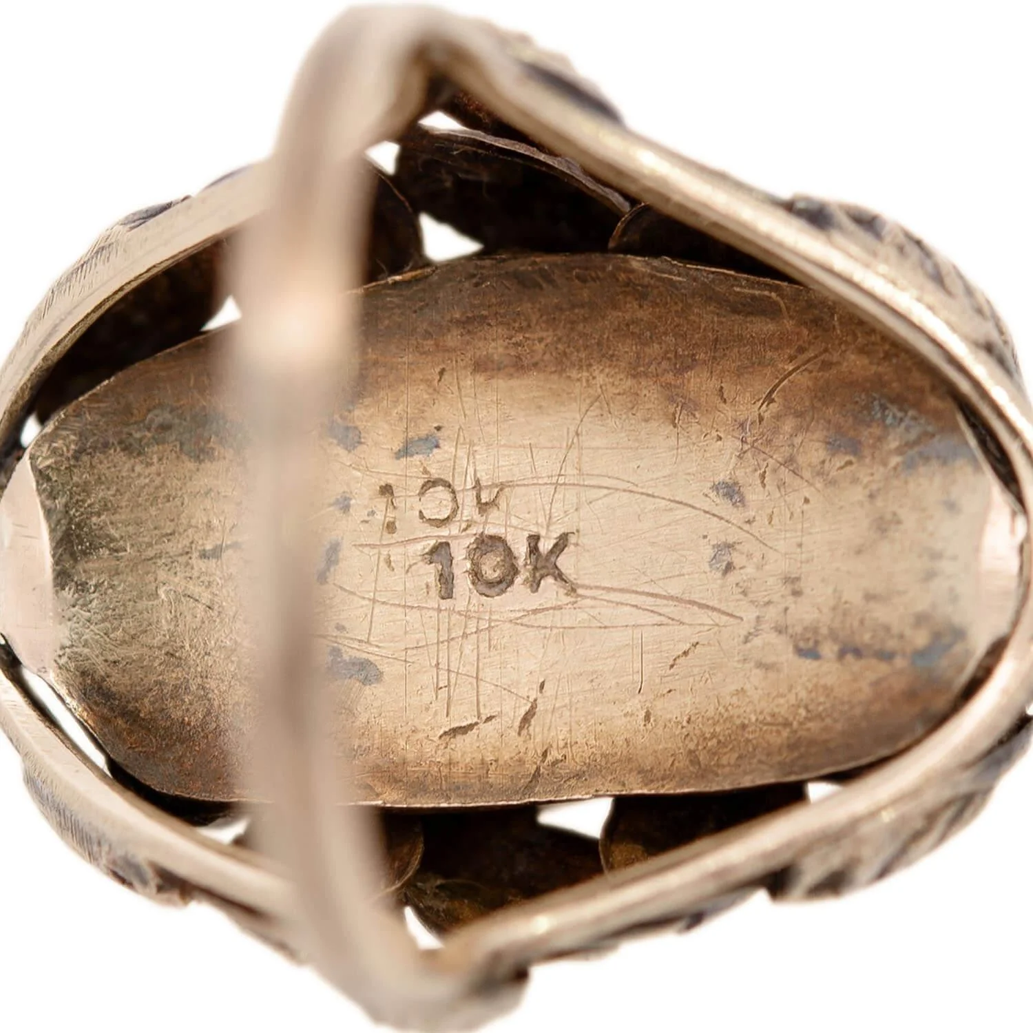 Arts and Crafts 10k Mississippi River Pearl Leaf Etching Cocktail Ring - Image 6