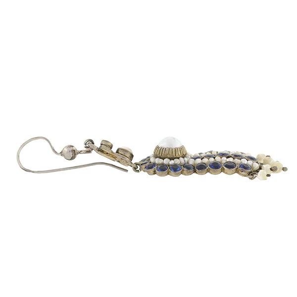 Arts & Crafts Era Austro-Hungarian Sterling Pearl & Faux Sapphire Earrings - Image 4