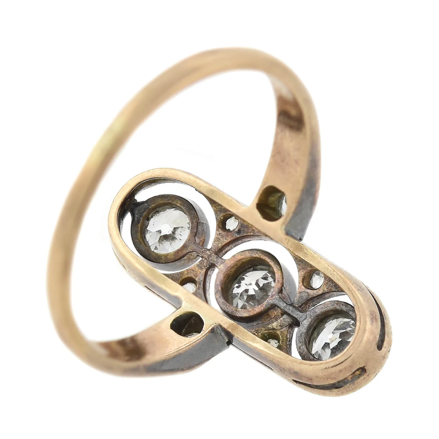 Victorian 14kt/Sterling + Diamond 3-Stone Ring 0.75ctw - Image 4