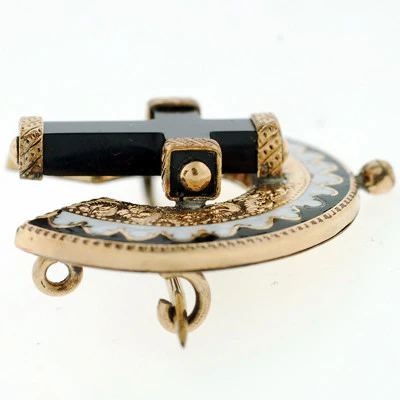 Victorian 15kt Onyx Cross & Enamel Earring & Pin Set - Image 6